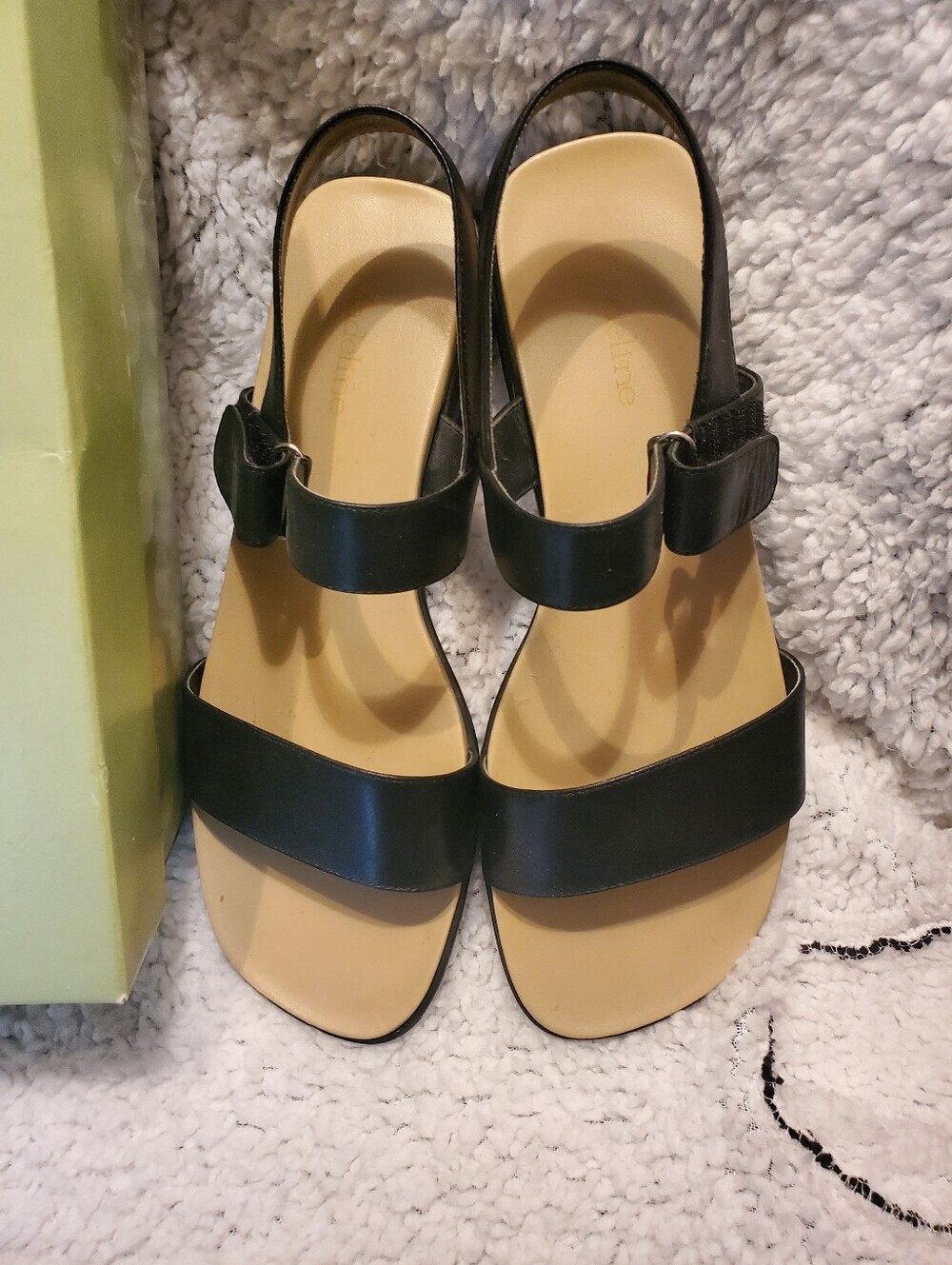 Madeline Black Leather Comfort Banded Sandals Womens Size 9 Med
